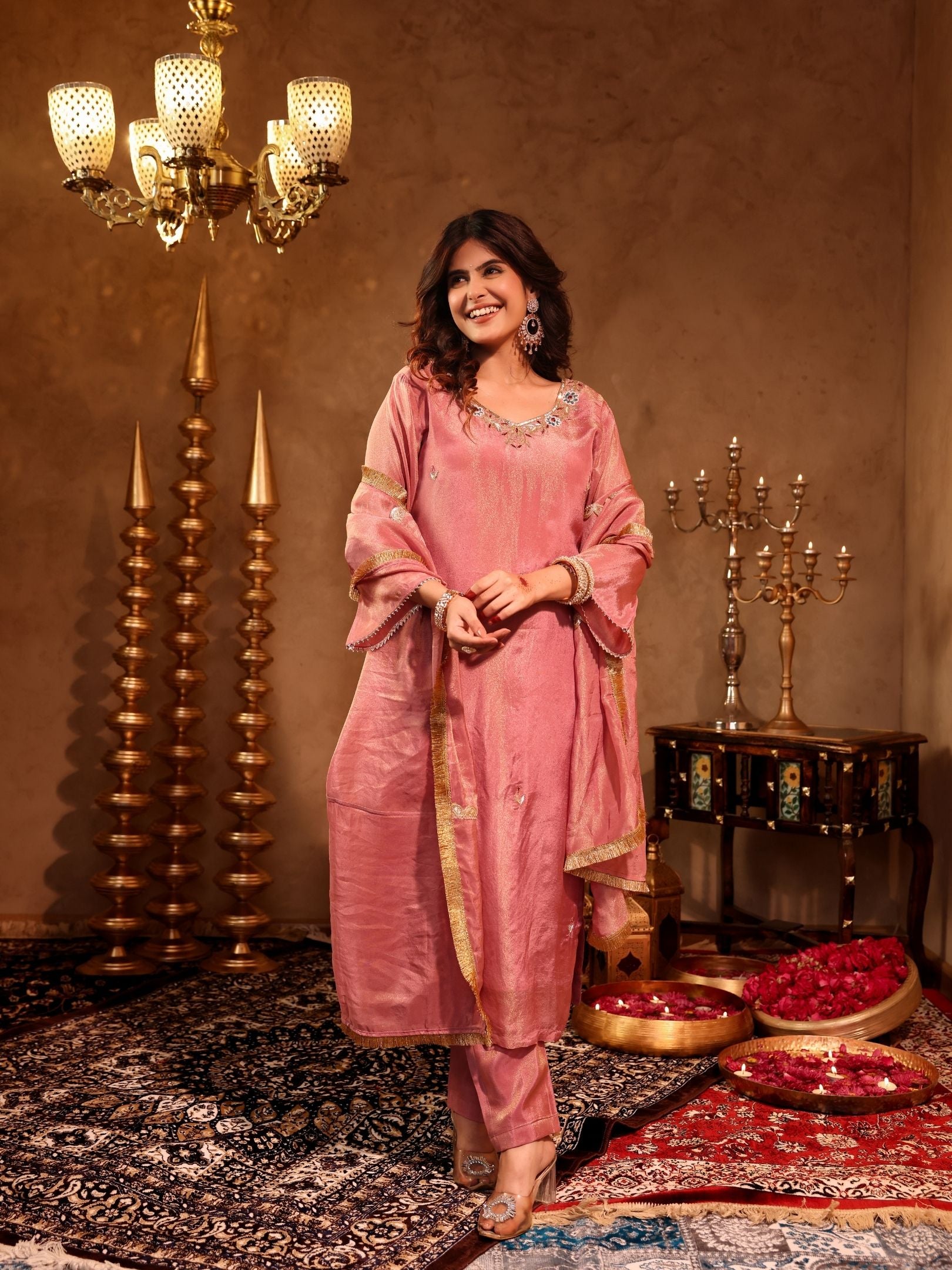 Ihita Pink Silk Hand Embroidery Suit Set