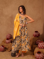 Aayana Geometric Chakra Hand Block Print Cotton Anarkali Set