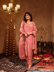 Ihita Pink Silk Hand Embroidery Suit Set