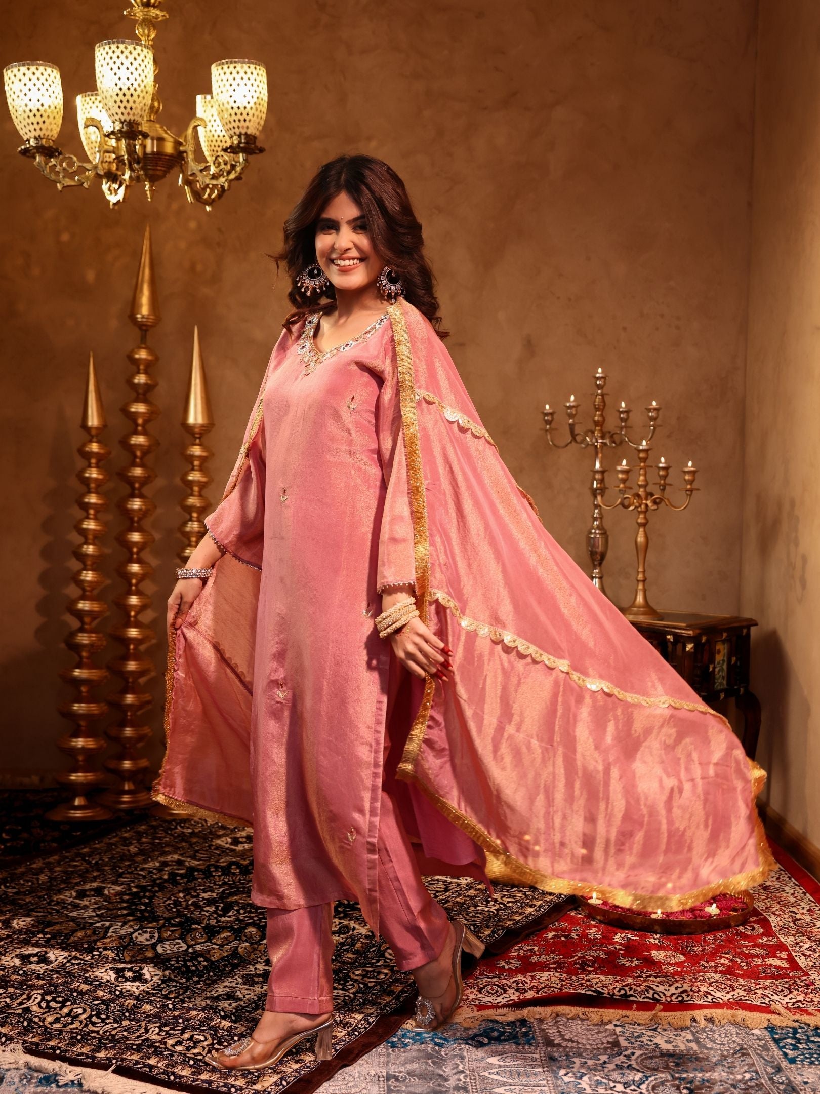 Ihita Pink Silk Hand Embroidery Suit Set