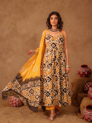 Aayana Geometric Chakra Hand Block Print Cotton Anarkali Set