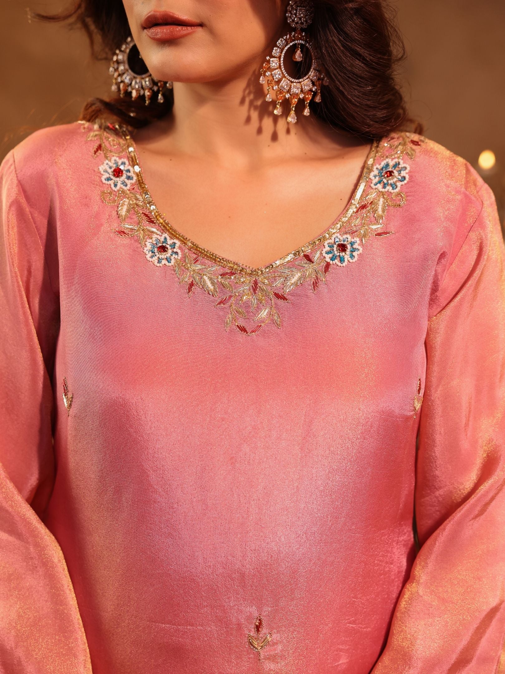 Ihita Pink Silk Hand Embroidery Suit Set