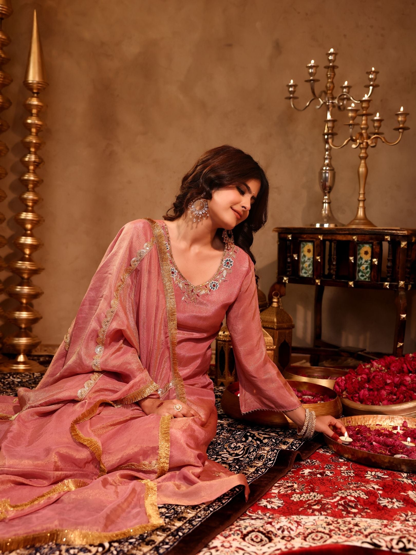 Ihita Pink Silk Hand Embroidery Suit Set