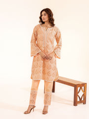 Peach Hakoba Kurta Set with Cutwork Embroidery