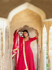 Red Mirror Work Embroidered Anarkali Suit Set