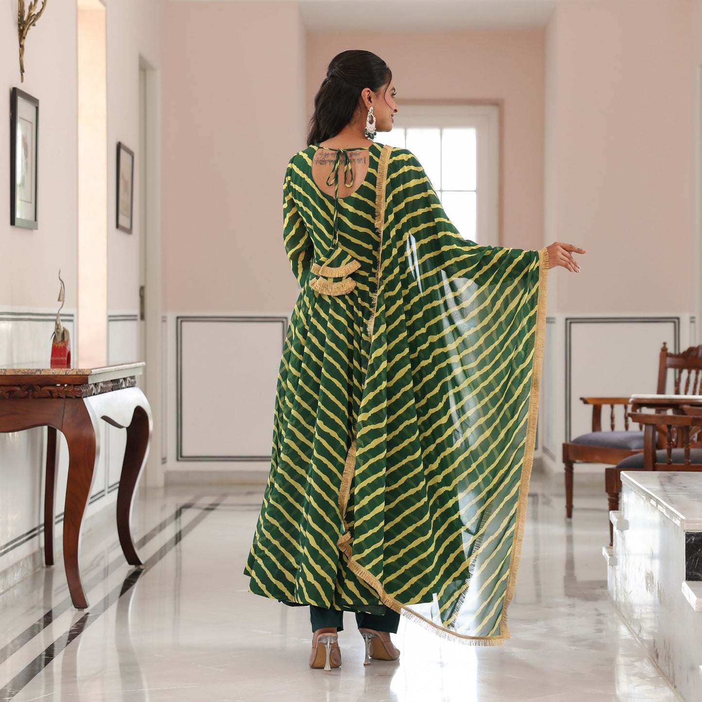 Green Lehriya Anarkali Suit Set