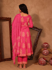 Pink Paisley Hand Block Print Cotton A-Line Kurta