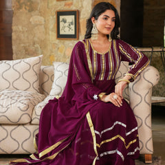 Georgette Violet Gota Hand Work Anarkali Suit Set