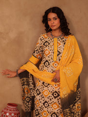 Ivory & Mustard Batik Hand Block Print Cotton Kurta Set