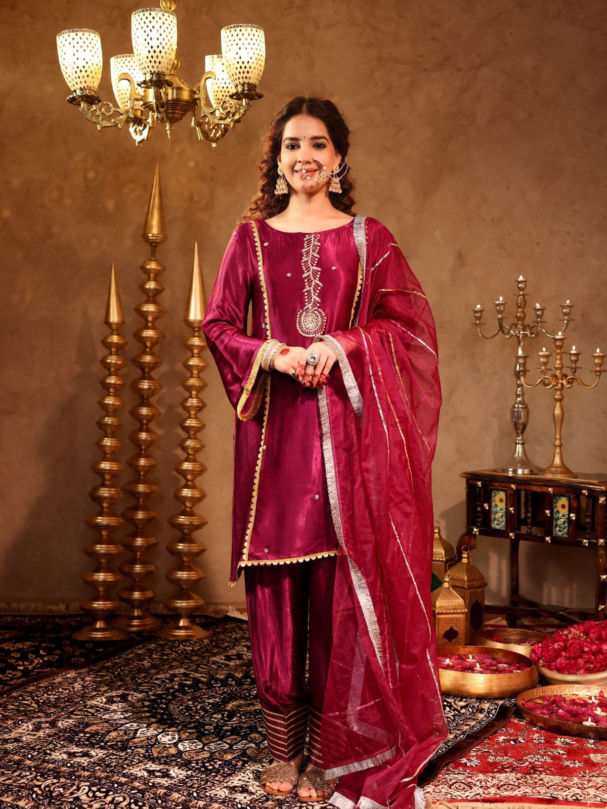 Adweta Violet Silk Zardozi Suit Set