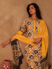 Ivory & Mustard Batik Hand Block Print Cotton Kurta Set