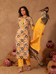 Ivory & Mustard Batik Hand Block Print Cotton Kurta Set