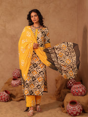 Ivory & Mustard Batik Hand Block Print Cotton Kurta Set
