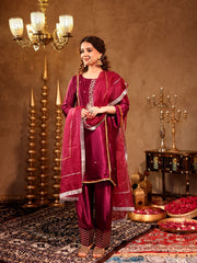 Adweta Violet Silk Zardozi Suit Set