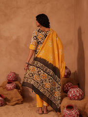 Ivory & Mustard Batik Hand Block Print Cotton Kurta Set