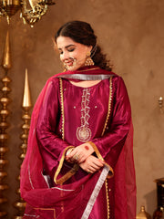 Adweta Violet Silk Zardozi Suit Set