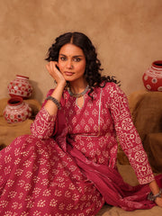 Wine & White Boota Hand Block Print Cotton Anarkali Set