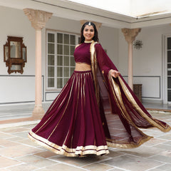 Violet Georgette Gota Work Lehnga Set