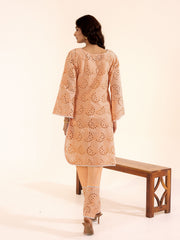Peach Hakoba Kurta Set with Cutwork Embroidery