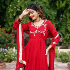 Red Zardozi Work Georgette Anarkali Suit Set