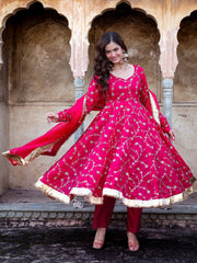 Nishita Red Heavy Embroidered Anarkali Suit Set