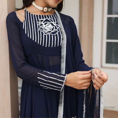 Navy Blue Heavy Gota Work Anarkali Suit Set