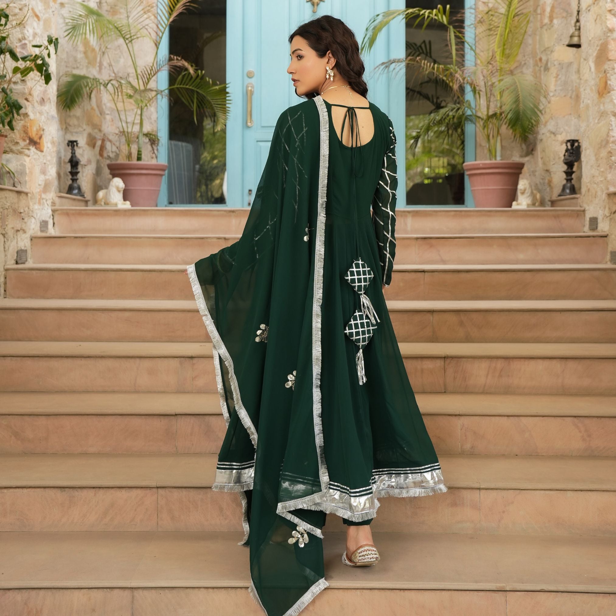 Asheera Georgette Green Gota Hand Work Anarkali Suit Set