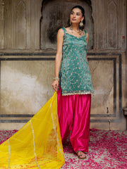 Teal Heavy Embroidered Farsi Suit Set