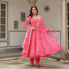 Pink Lehriya Anarkali Suit Set