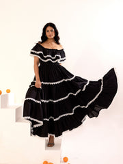 Black Off-Shoulder Cotton Maxi Dress