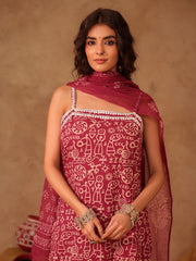 Wine Tribal Hand Block Print Cotton Straight Kurta Set