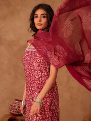 Wine Tribal Hand Block Print Cotton Straight Kurta Set
