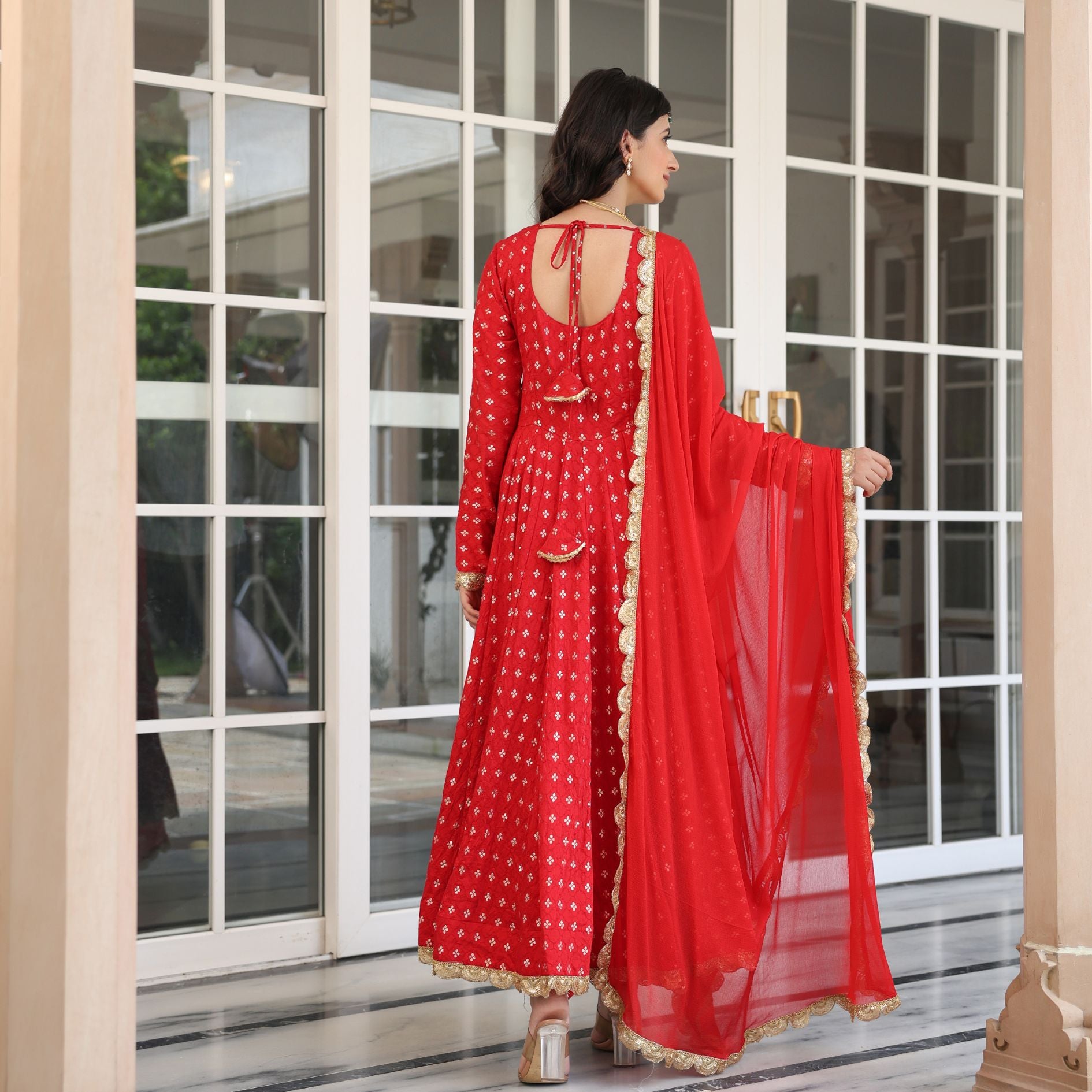 Karwachauth Red Jacquard Anarkali Suit Set