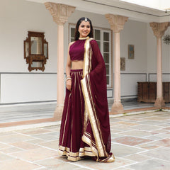 Violet Georgette Gota Work Lehnga Set