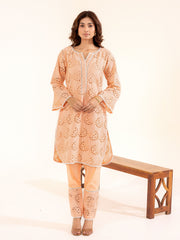 Peach Hakoba Kurta Set with Cutwork Embroidery