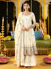 Ivory Tissue Heavy Embroidered Anarkali Suit Set