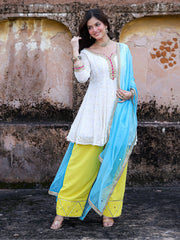 Mishri White Georgette Embroidered Farsi Suit Set