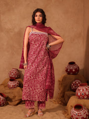 Wine Tribal Hand Block Print Cotton Straight Kurta Set