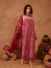 Wine Tribal Hand Block Print Cotton Straight Kurta Set