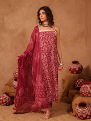 Wine Tribal Hand Block Print Cotton Straight Kurta Set