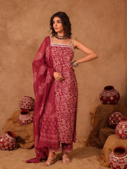 Wine Tribal Hand Block Print Cotton Straight Kurta Set