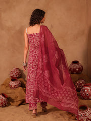 Wine Tribal Hand Block Print Cotton Straight Kurta Set