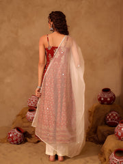Rust Red Floral Boota Cotton Anarkali Set