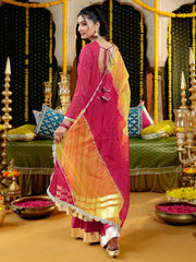 Pink Chanderi Gota Work Anarkali Suit Set