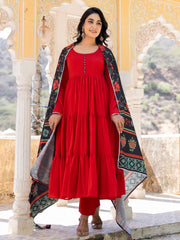 Namya Red Mul Cotton Anarkali Suit Set