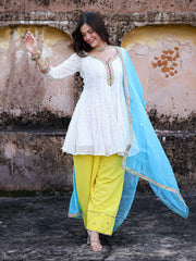 Mishri White Georgette Embroidered Farsi Suit Set
