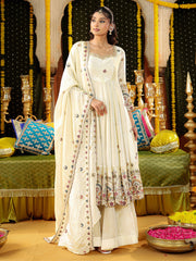 Ivory Tissue Heavy Embroidered Anarkali Suit Set