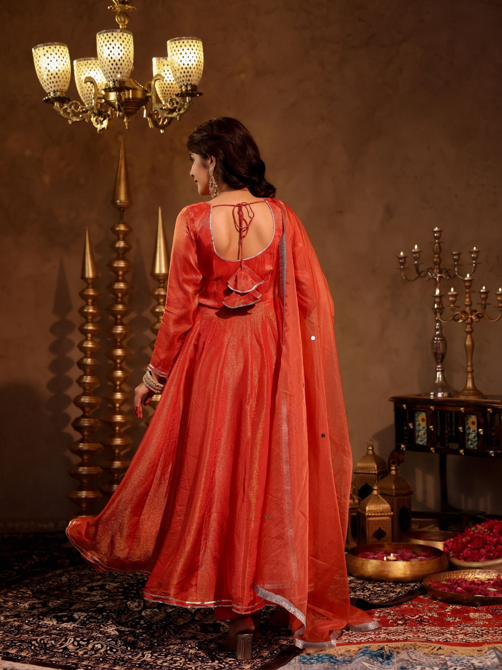 Ishika Orange Tissue Hand Embroidered Anarkali Suit Set – ASHEERA