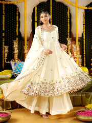 Ivory Tissue Heavy Embroidered Anarkali Suit Set