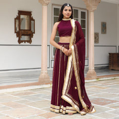 Violet Georgette Gota Work Lehnga Set